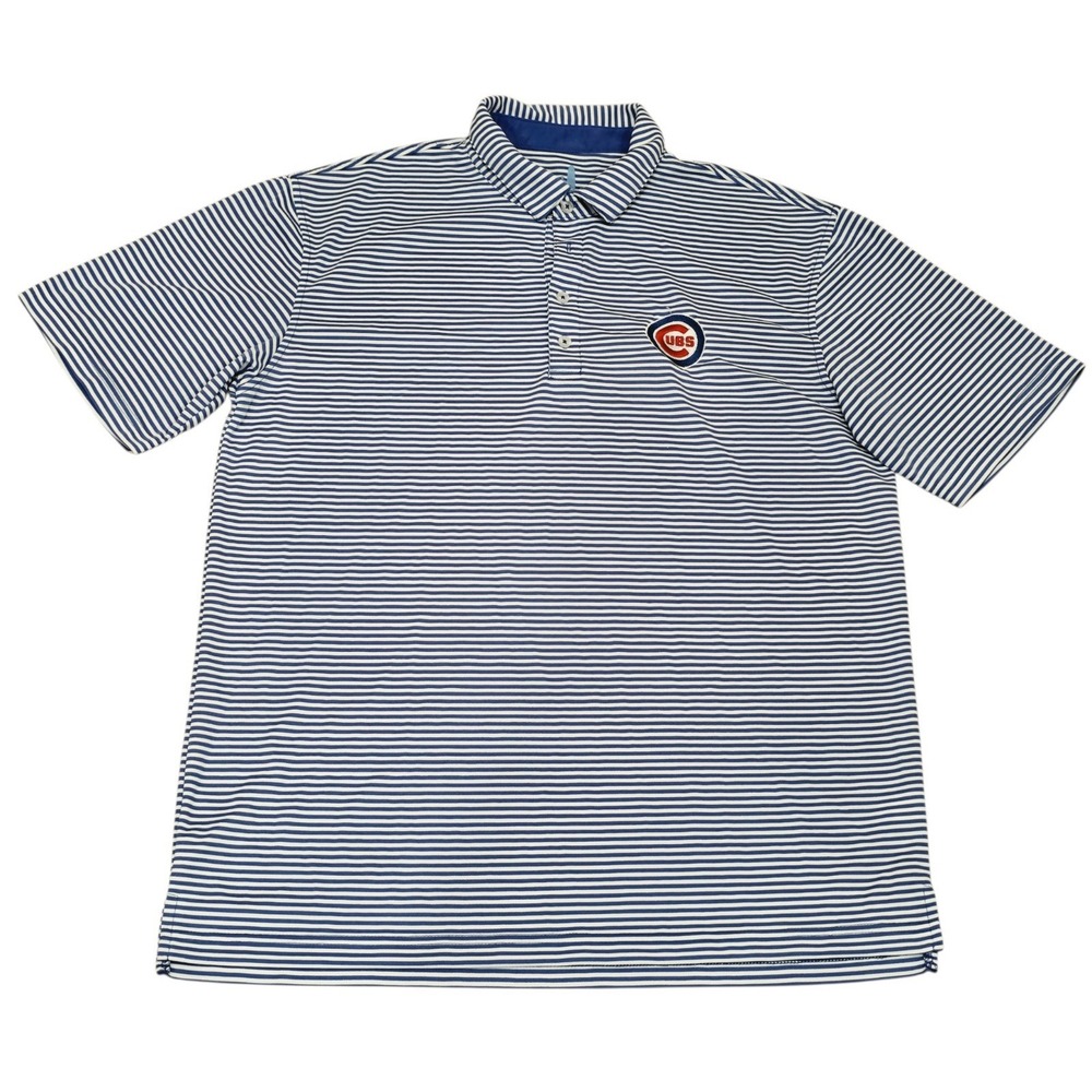 johnnie-O Chicago Cubs Polo Mens Large Blue White Stripe PREP-FORMANCE MLB